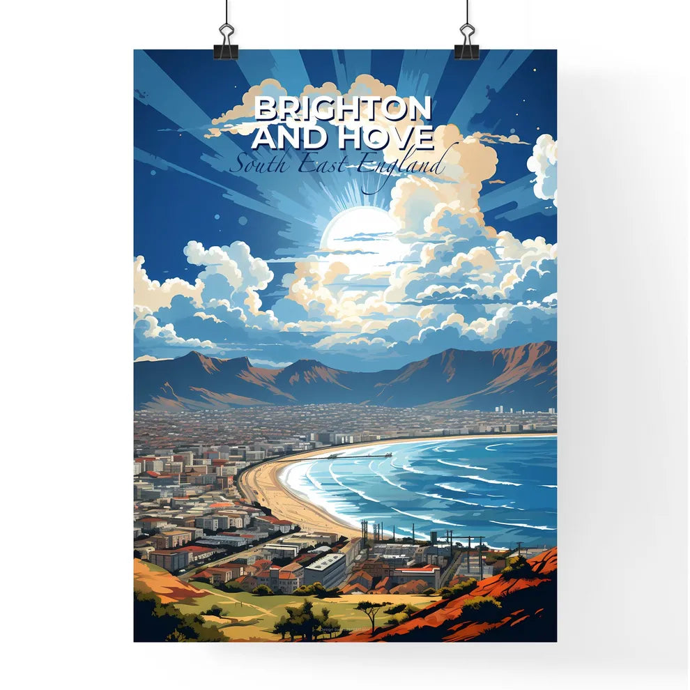 Brighton And Hove, South East England, A Poster of a city and beach with mountains and water Default Title