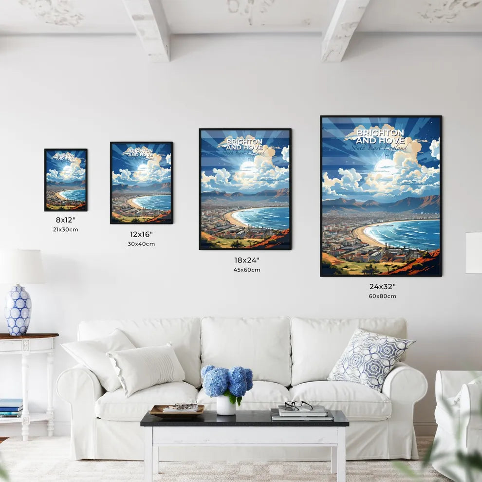 Brighton And Hove, South East England, A Poster of a city and beach with mountains and water Default Title