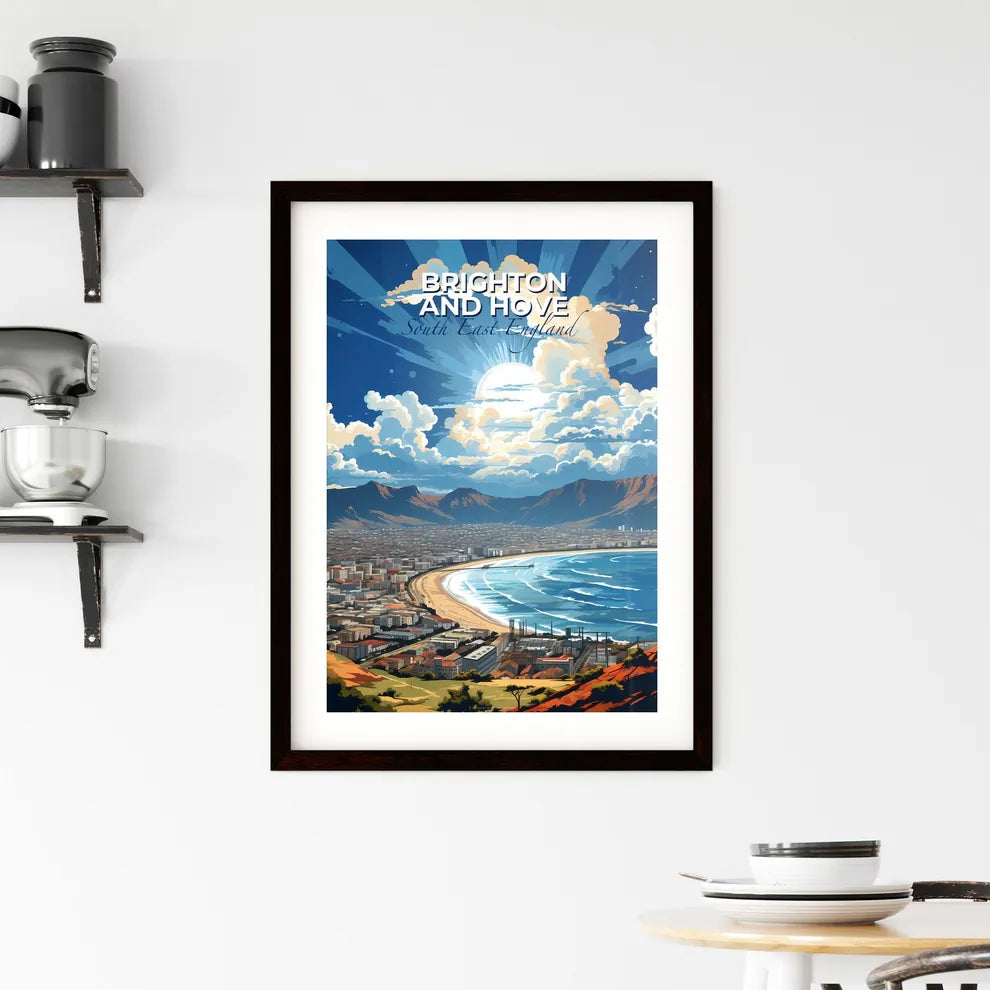 Brighton And Hove, South East England, A Poster of a city and beach with mountains and water Default Title