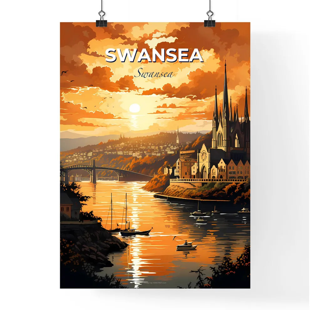 Swansea, Swansea, A Poster of a painting of a castle and a river with boats and a bridge Default Title