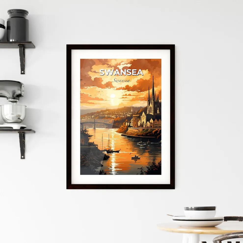 Swansea, Swansea, A Poster of a painting of a castle and a river with boats and a bridge Default Title