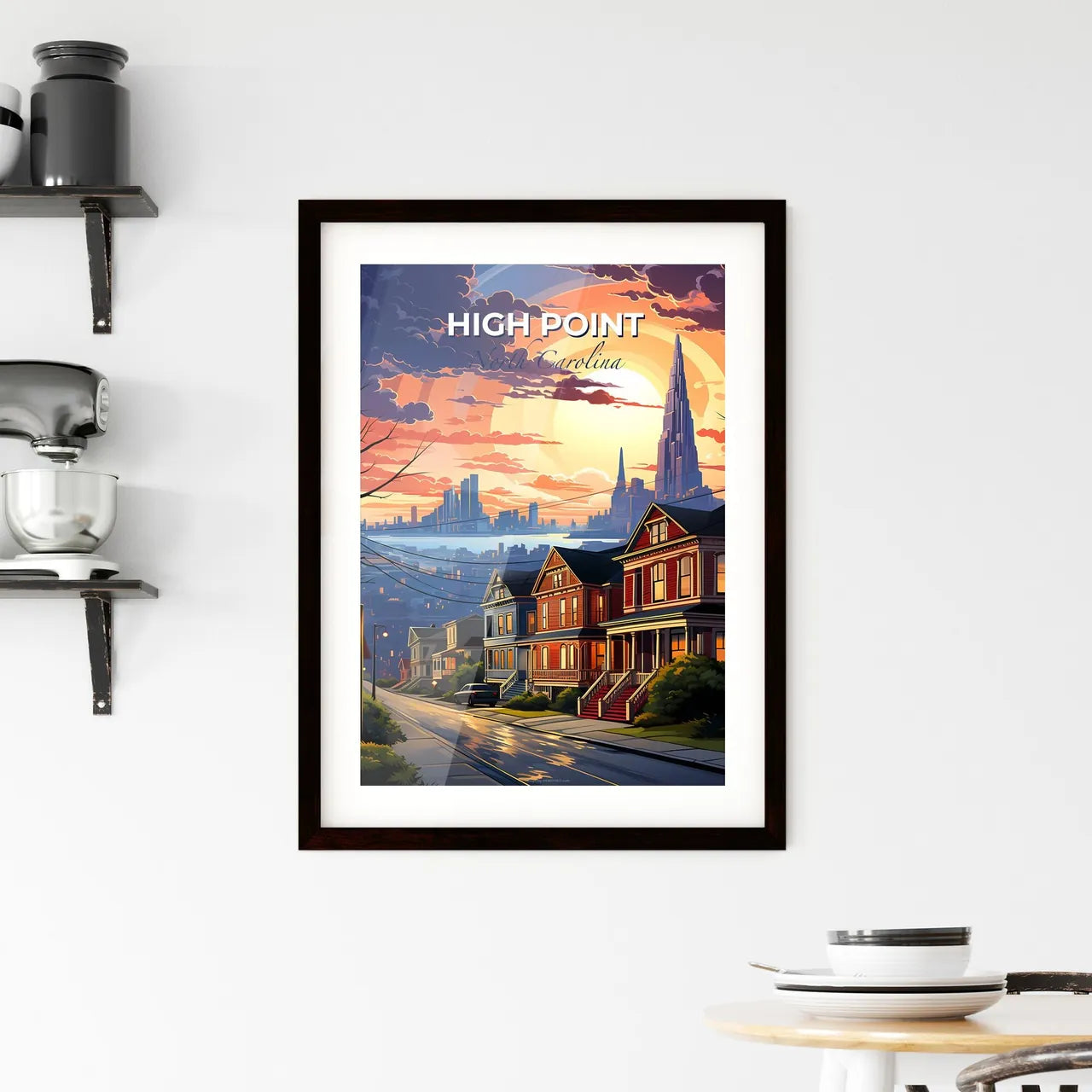 High Point, North Carolina, A Poster of a street with houses and a city in the background Default Title