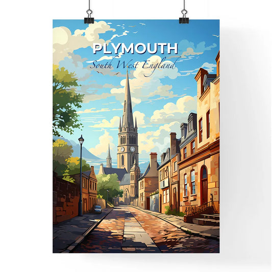 Plymouth, South West England, A Poster of a street with a clock tower and buildings Default Title