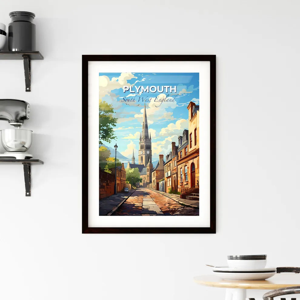 Plymouth, South West England, A Poster of a street with a clock tower and buildings Default Title