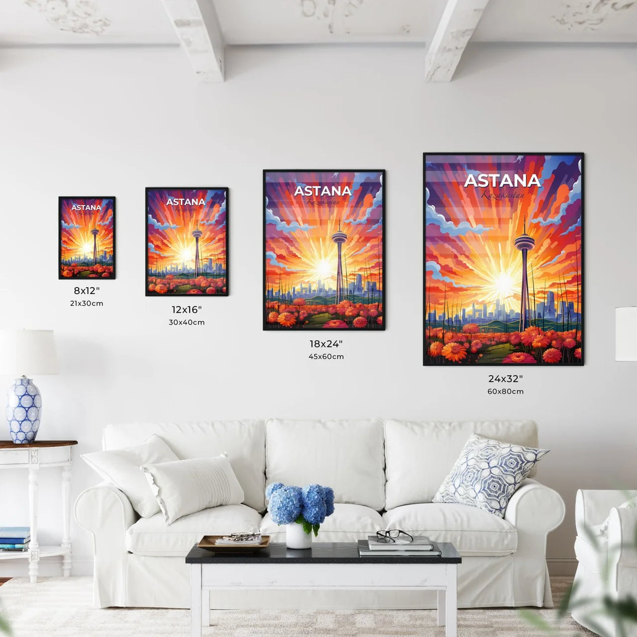 Astana, Kazakhstan, A Poster of a colorful sunset over a city Default Title