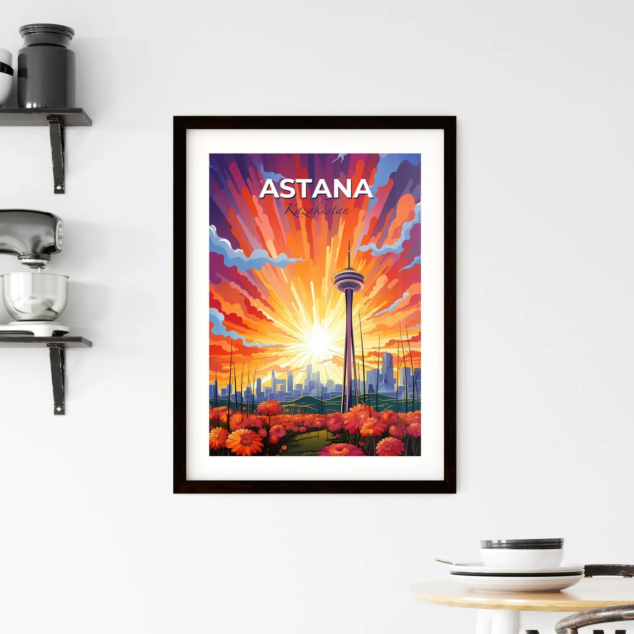 Astana, Kazakhstan, A Poster of a colorful sunset over a city Default Title