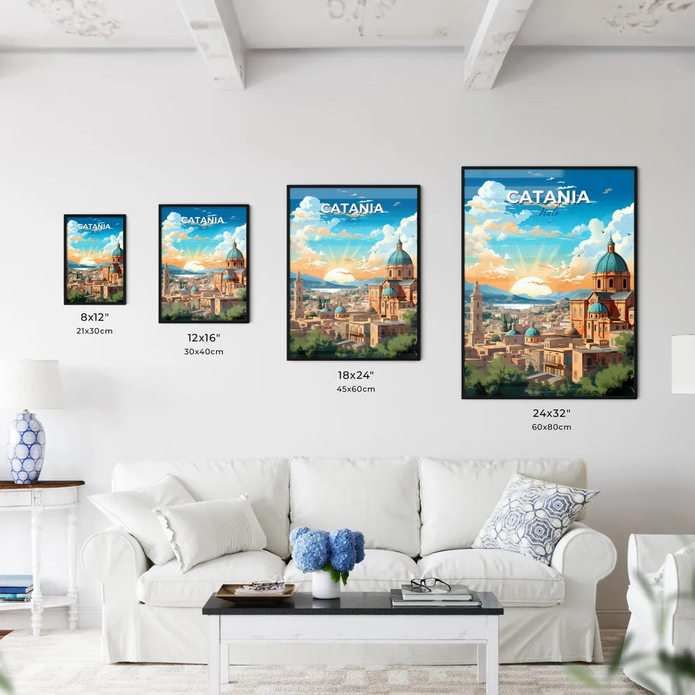 Catania, Italy, A Poster of a city with a dome and buildings Default Title