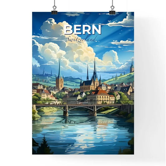 Bern, Switzerland, A Poster of a bridge over a river with buildings and trees Default Title