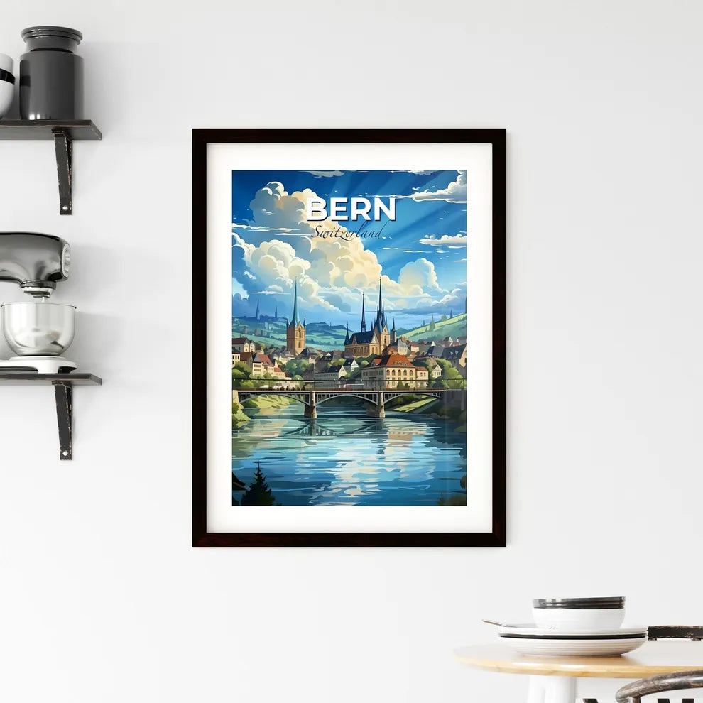 Bern, Switzerland, A Poster of a bridge over a river with buildings and trees Default Title