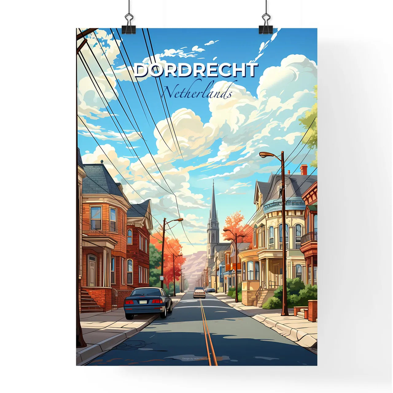 Dordrecht, Netherlands, A Poster of a street with cars and houses Default Title