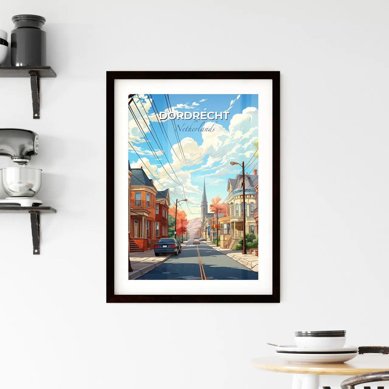 Dordrecht, Netherlands, A Poster of a street with cars and houses Default Title