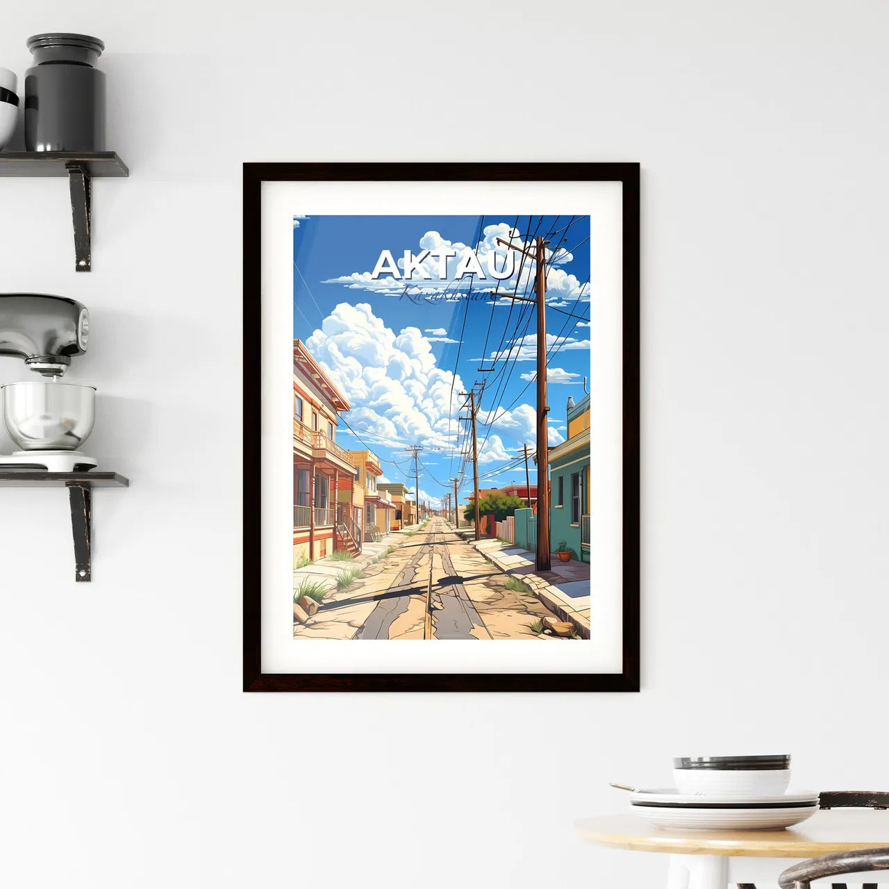 Aktau, Kazakhstan, A Poster of a street with buildings and power lines Default Title