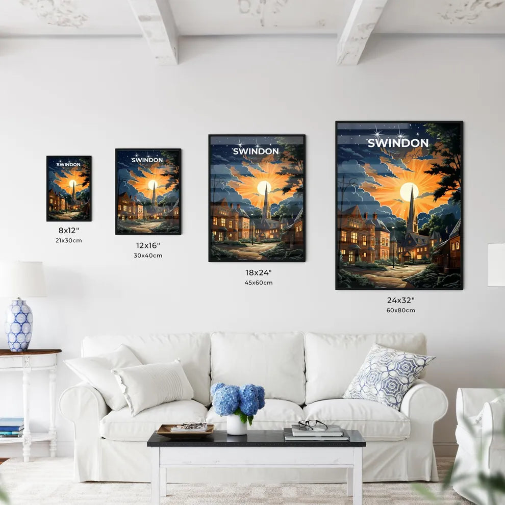 Swindon, South West England, A Poster of a sun shining through clouds over a city Default Title