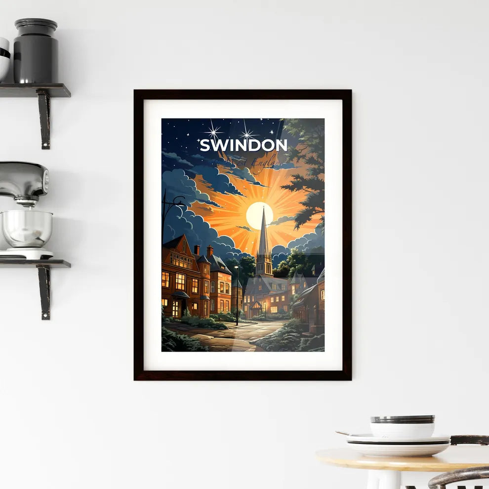 Swindon, South West England, A Poster of a sun shining through clouds over a city Default Title