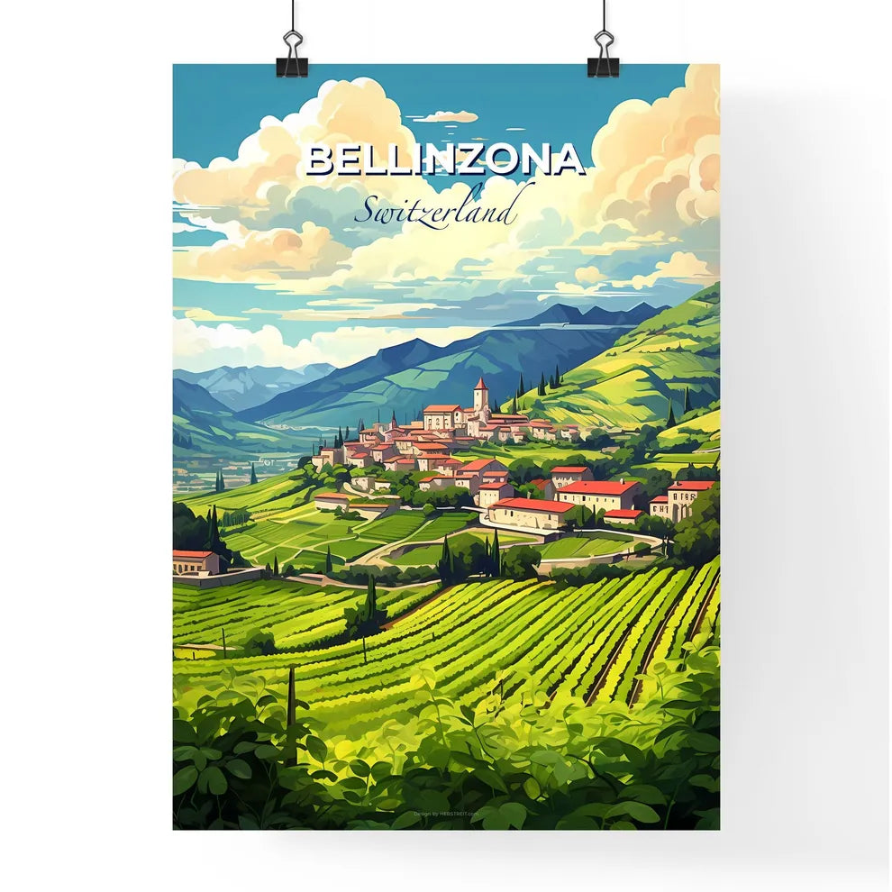 Bellinzona, Switzerland, A Poster of a landscape of a town on a hill Default Title