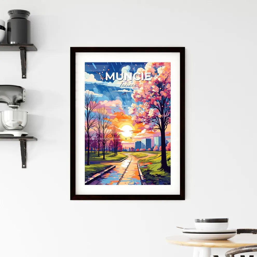 Muncie, Indiana, A Poster of a road with trees and a city in the background Default Title