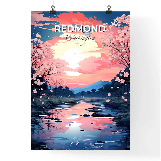 Redmond, Washington, A Poster of a river with pink flowers and trees Default Title