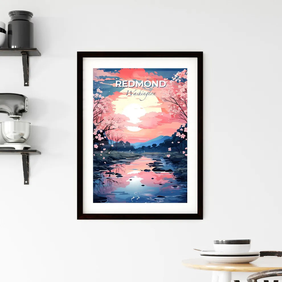 Redmond, Washington, A Poster of a river with pink flowers and trees Default Title
