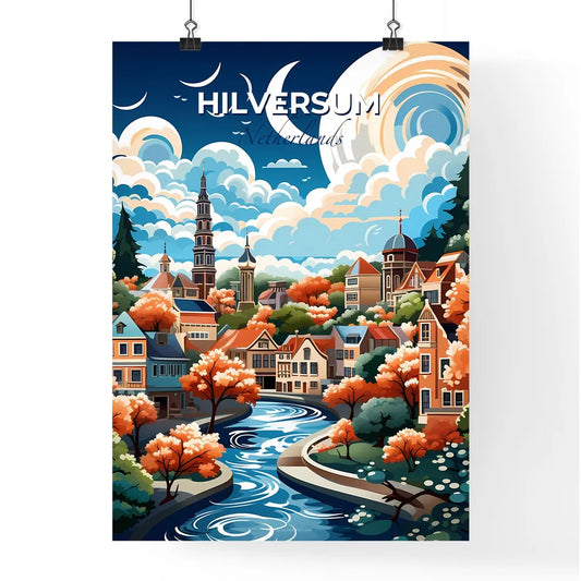 Hilversum, Netherlands, A Poster of a colorful landscape with houses and trees Default Title