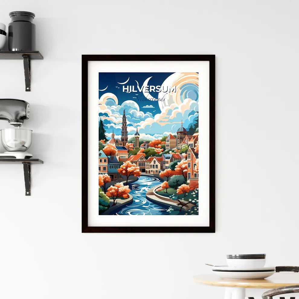 Hilversum, Netherlands, A Poster of a colorful landscape with houses and trees Default Title