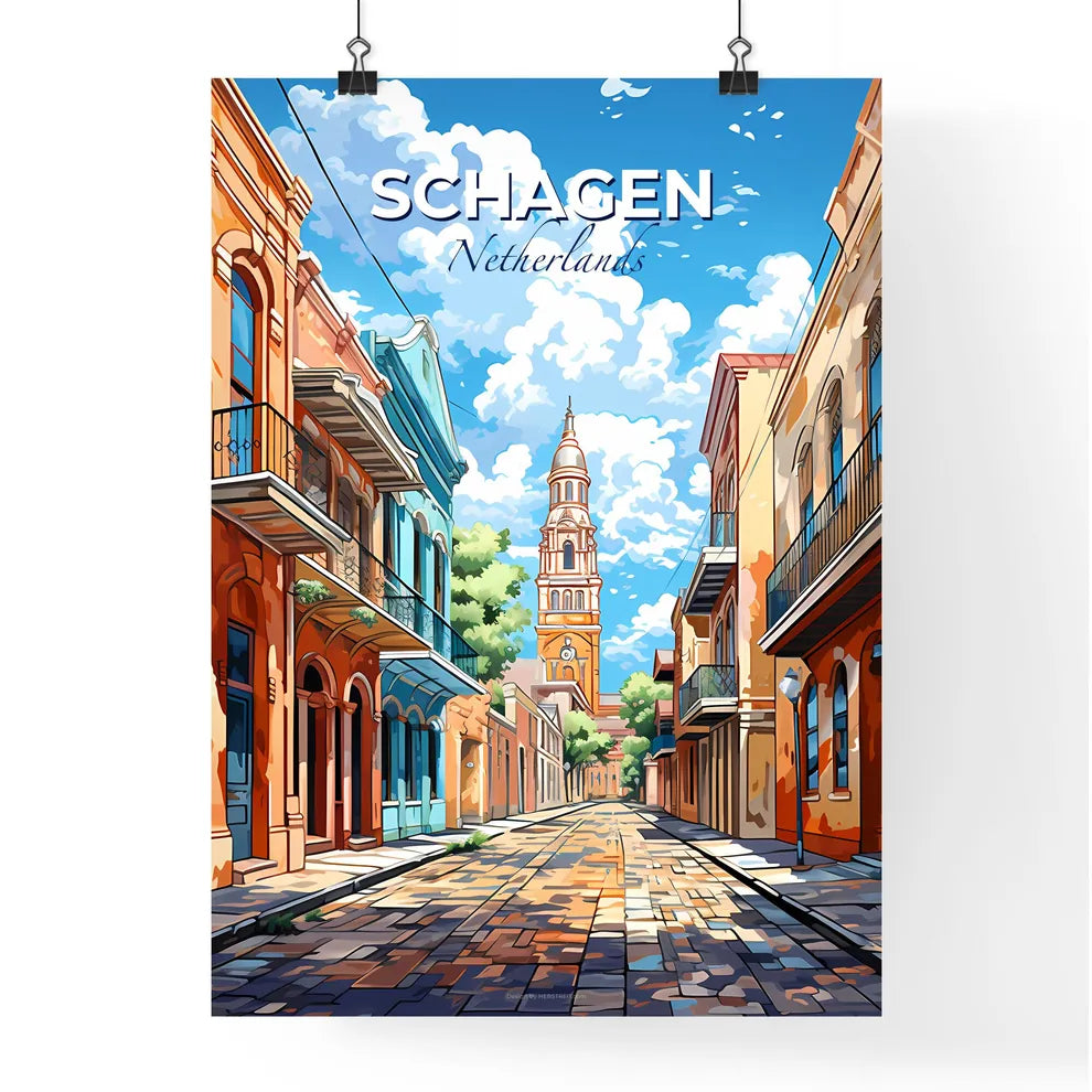 Schagen, Netherlands, A Poster of a street with buildings and a tower Default Title