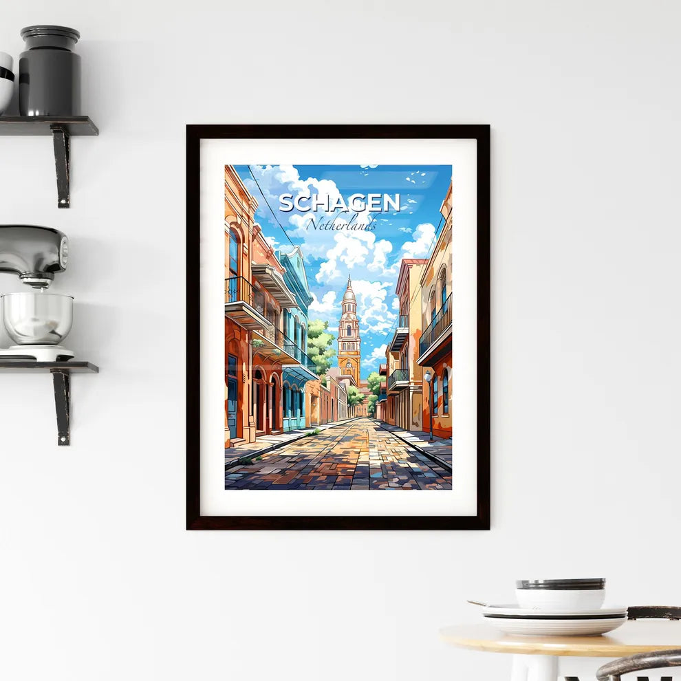 Schagen, Netherlands, A Poster of a street with buildings and a tower Default Title