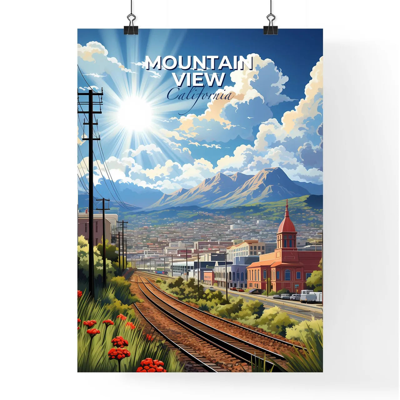 Mountain View, California, A Poster of a train tracks in a city Default Title