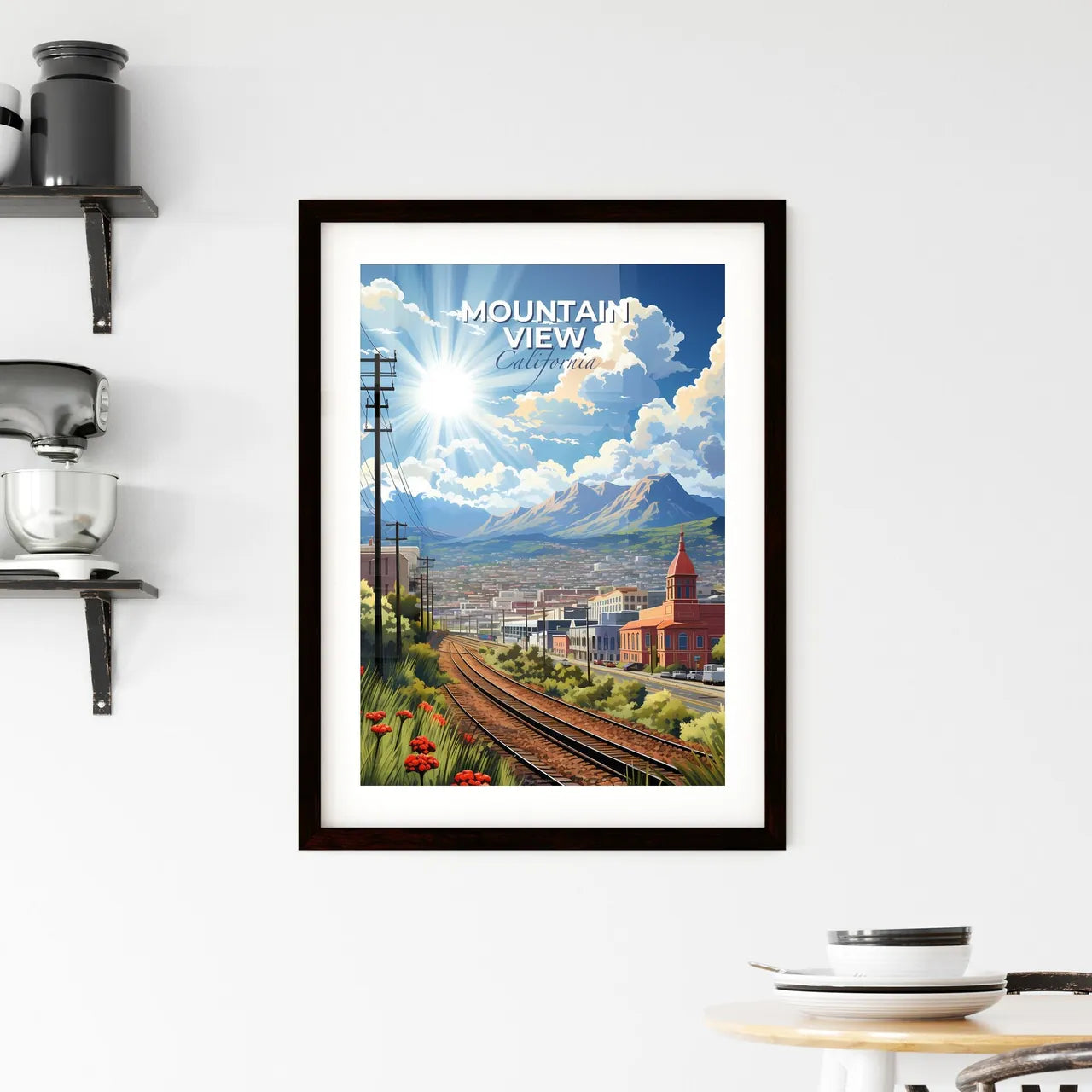 Mountain View, California, A Poster of a train tracks in a city Default Title
