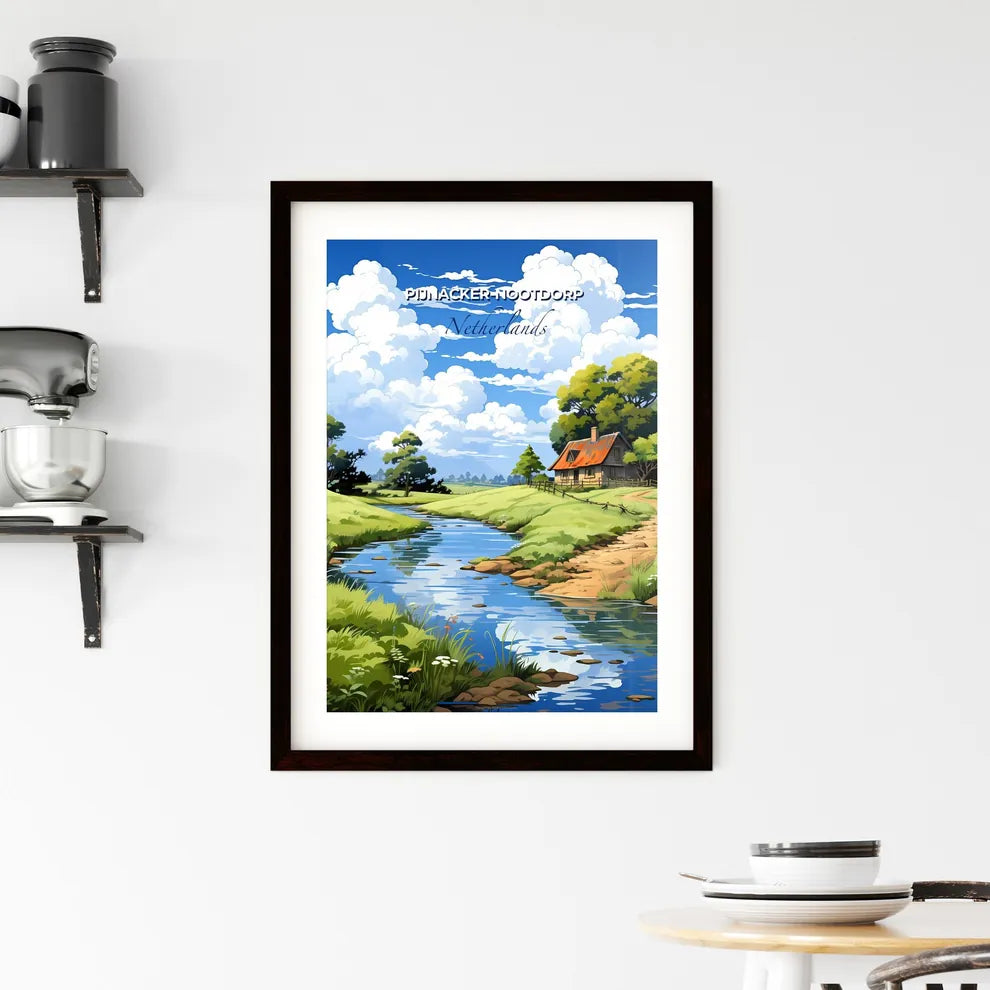 Pijnacker-Nootdorp, Netherlands, A Poster of a river running through a grassy field with a house and trees Default Title