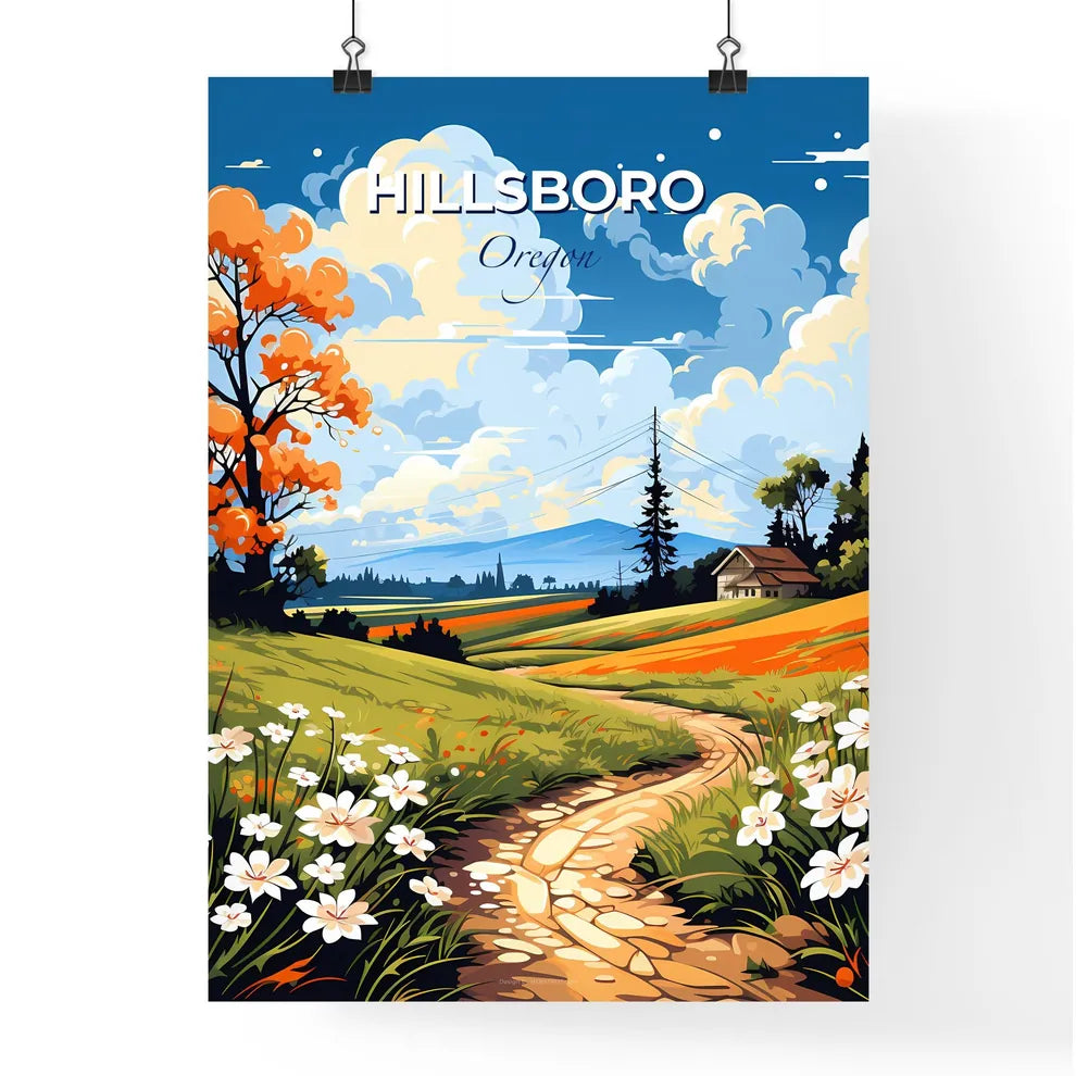 Hillsboro, Oregon, A Poster of a painting of a landscape with a path and flowers Default Title