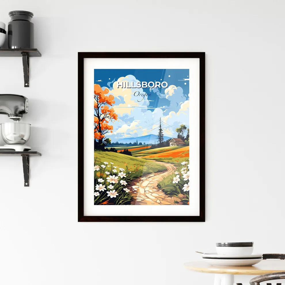 Hillsboro, Oregon, A Poster of a painting of a landscape with a path and flowers Default Title