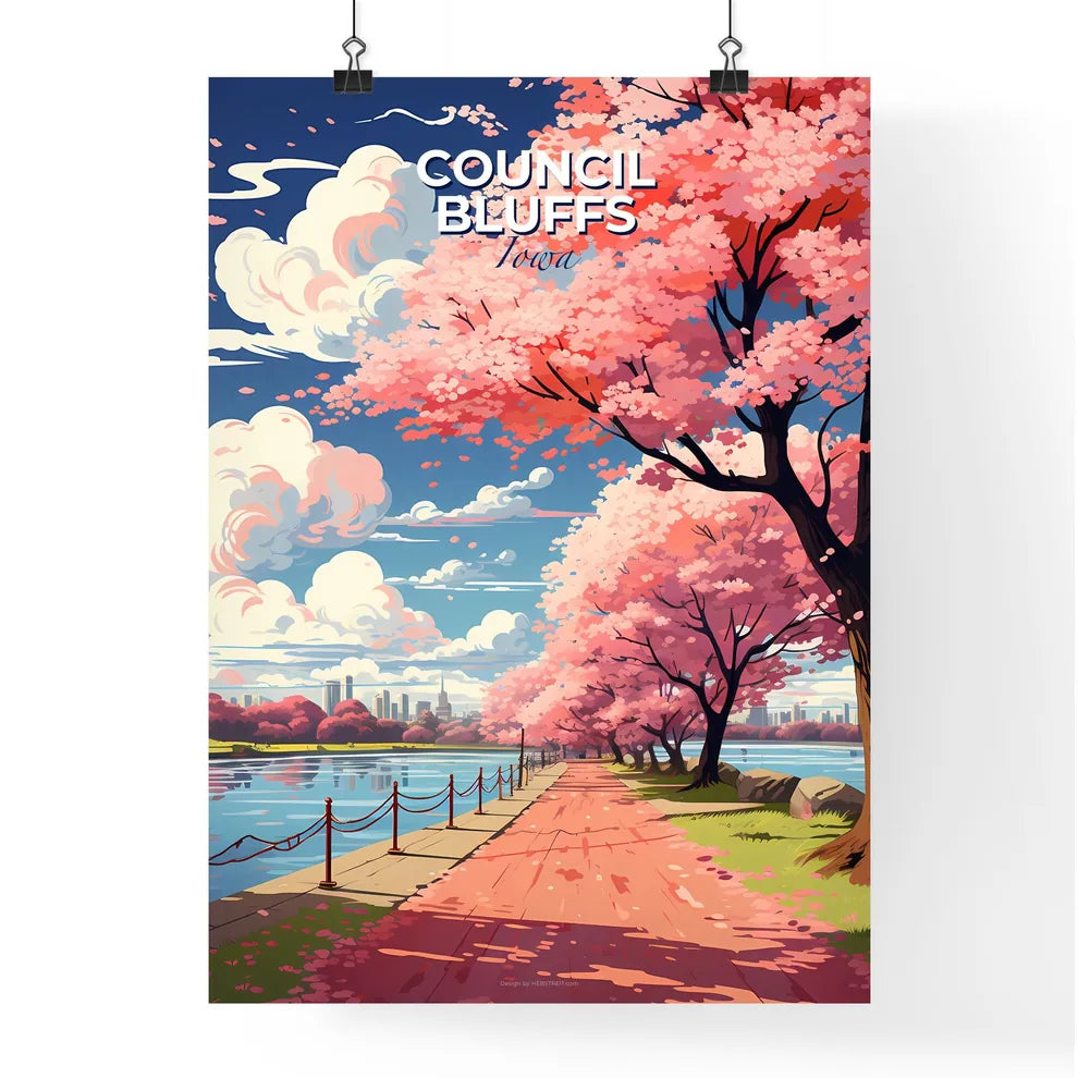 Council Bluffs, Iowa, A Poster of a path with pink trees and a body of water Default Title