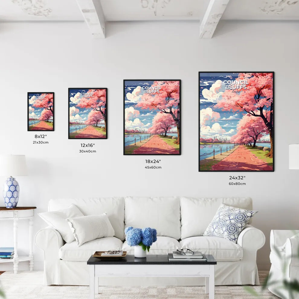 Council Bluffs, Iowa, A Poster of a path with pink trees and a body of water Default Title
