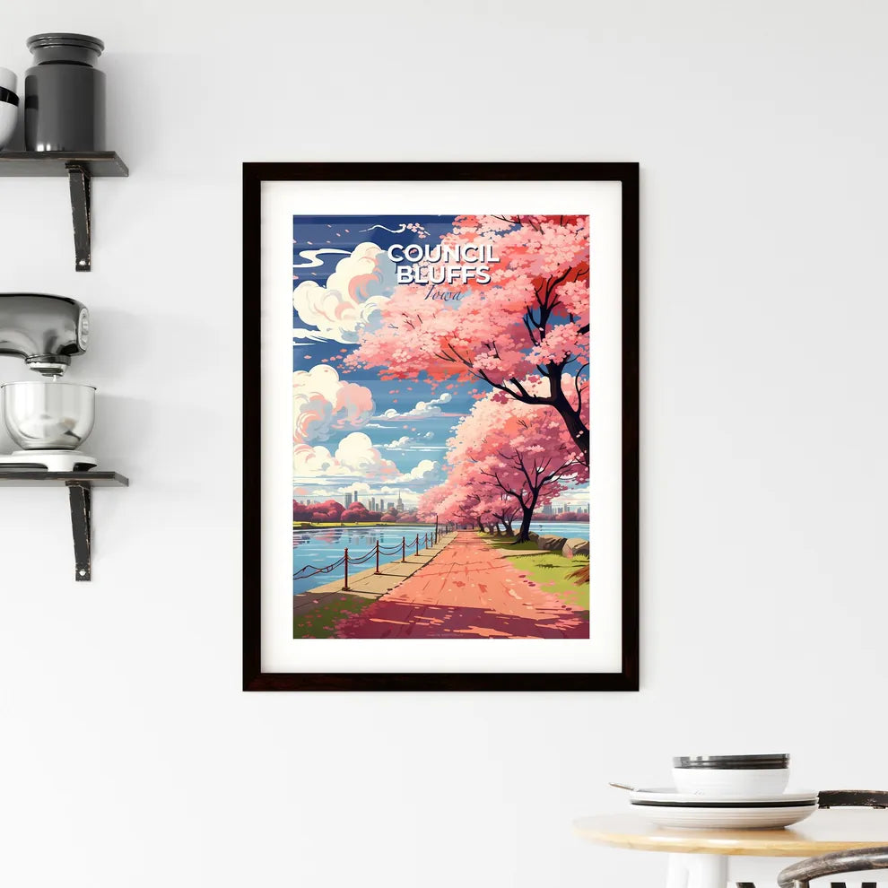 Council Bluffs, Iowa, A Poster of a path with pink trees and a body of water Default Title