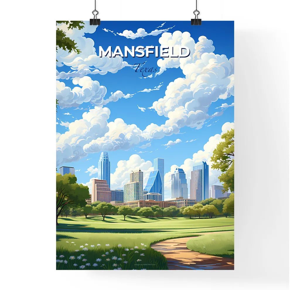 Mansfield, Texas, A Poster of a park with trees and a city in the background Default Title