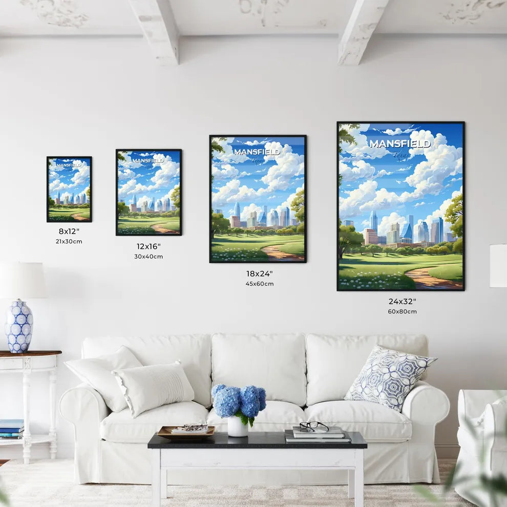 Mansfield, Texas, A Poster of a park with trees and a city in the background Default Title