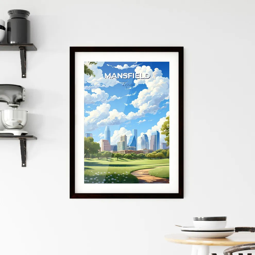 Mansfield, Texas, A Poster of a park with trees and a city in the background Default Title