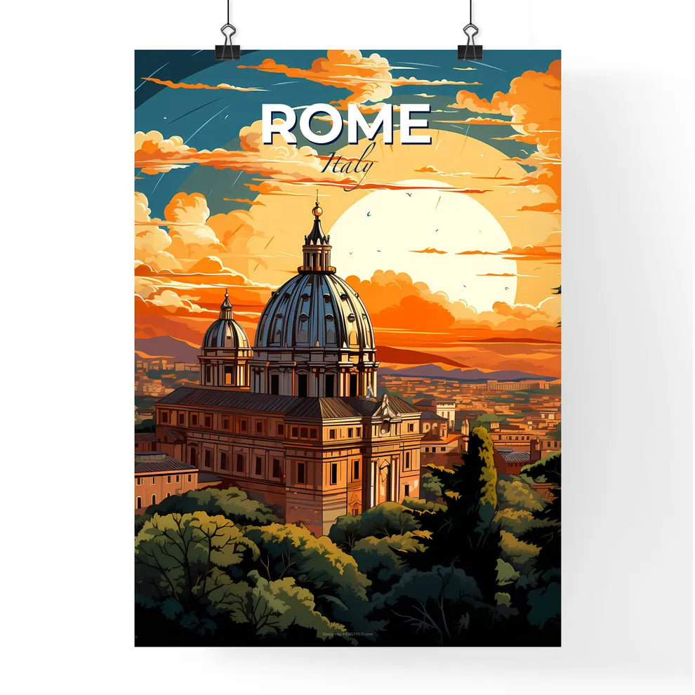Rome, Italy, A Poster of a large building with a dome and trees in front of it Default Title