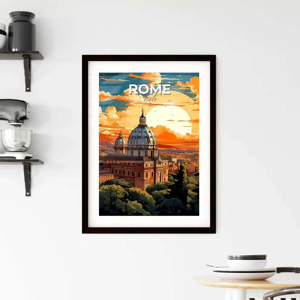 Rome, Italy, A Poster of a large building with a dome and trees in front of it Default Title