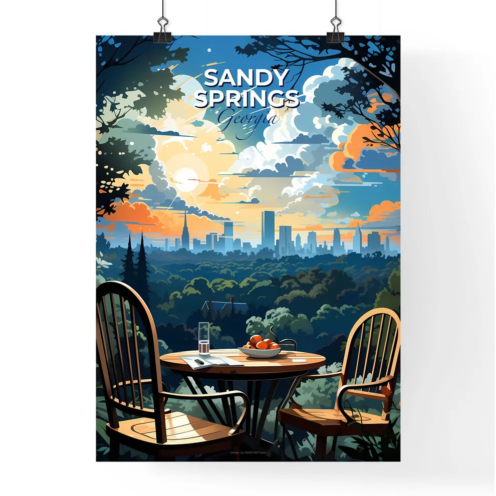 Sandy Springs, Georgia, A Poster of a table and chairs overlooking a city Default Title