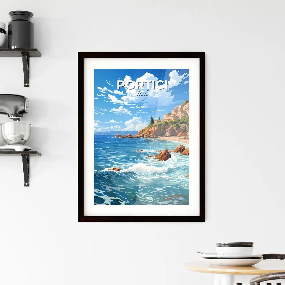 Portici, Italy, A Poster of a beach with a town on the hill Default Title