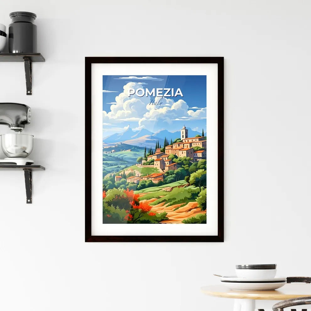 Pomezia, Italy, A Poster of a landscape with a village and trees Default Title