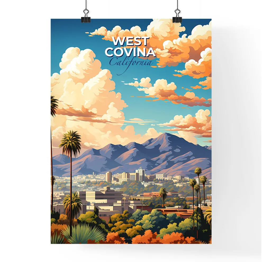 West Covina, California, A Poster of a landscape of a city with palm trees and mountains Default Title