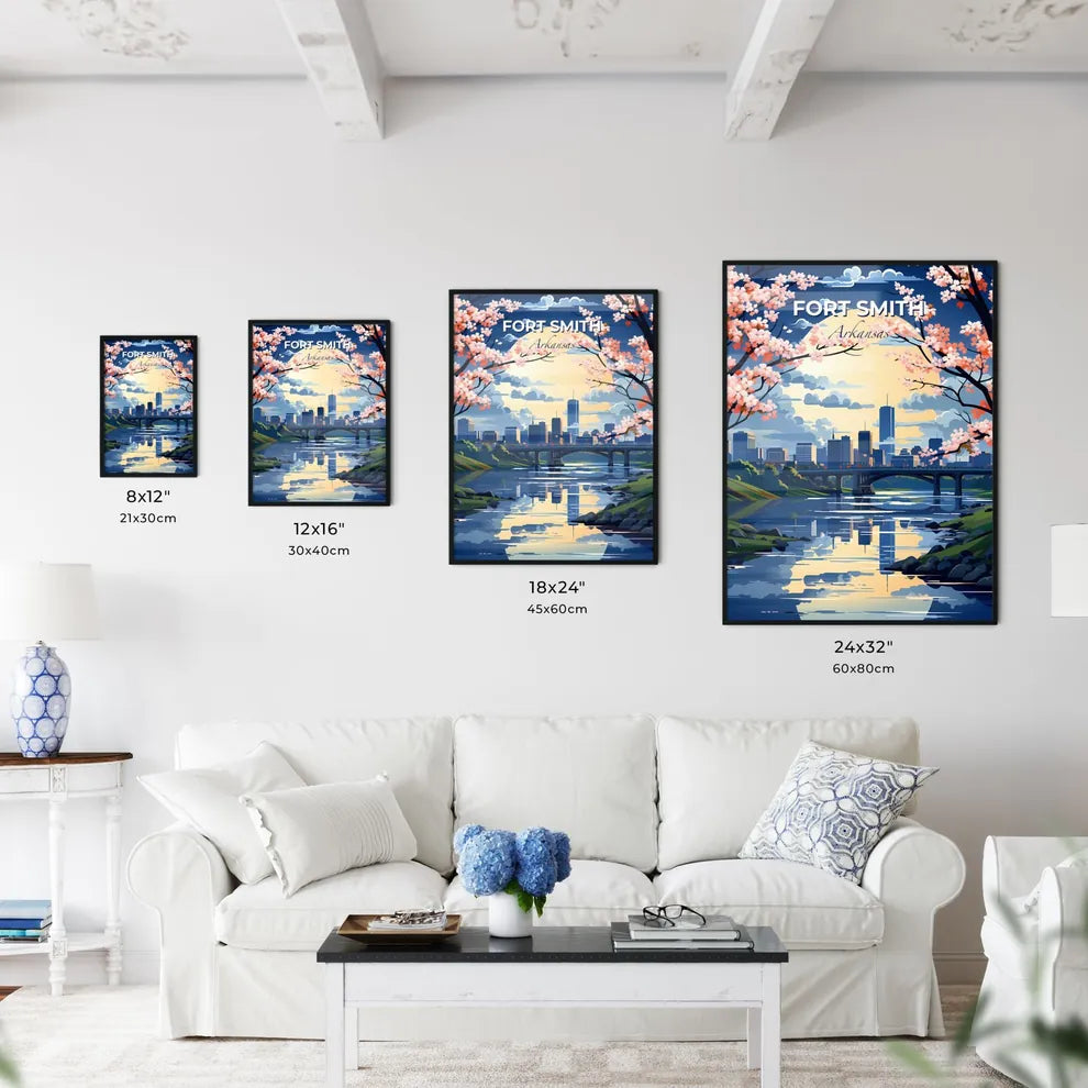 Fort Smith, Arkansas, A Poster of a river with a bridge and trees and a city in the background Default Title