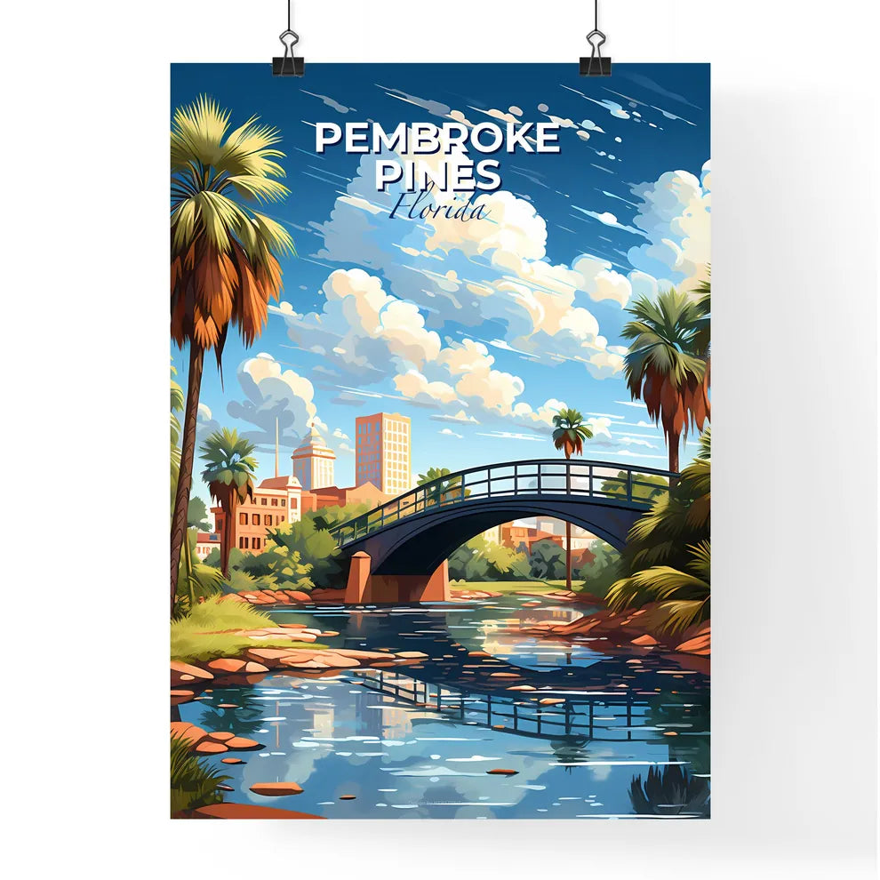 Pembroke Pines, Florida, A Poster of a bridge over a river with palm trees and buildings Default Title
