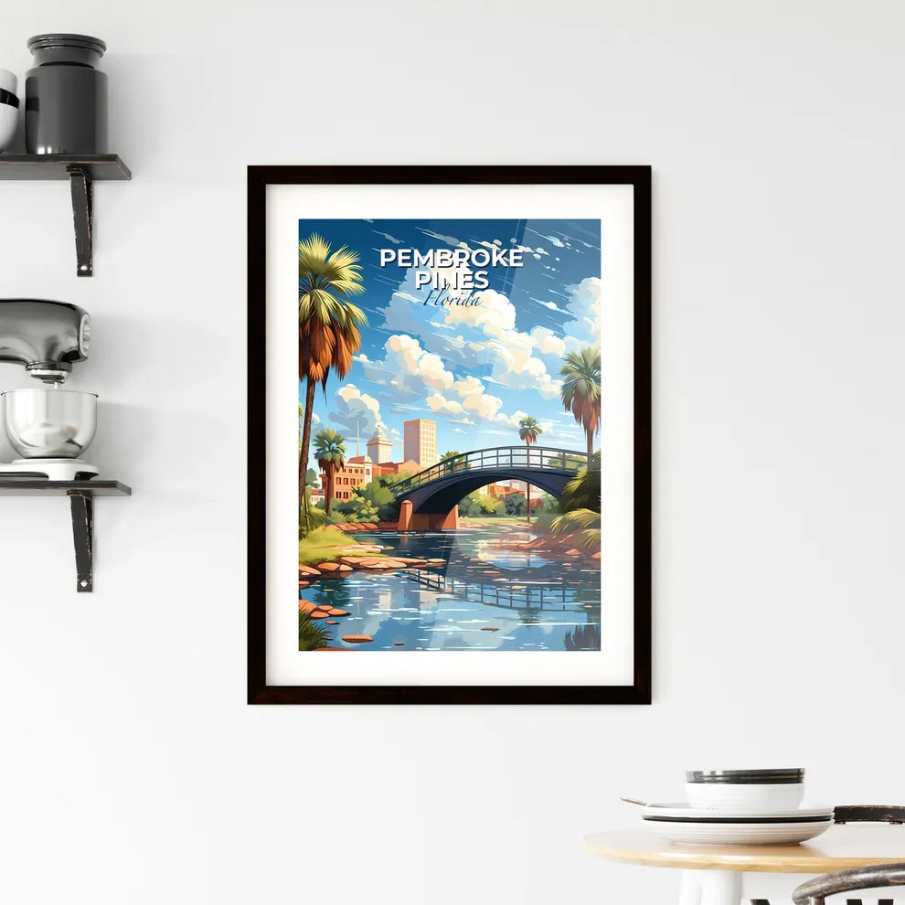 Pembroke Pines, Florida, A Poster of a bridge over a river with palm trees and buildings Default Title