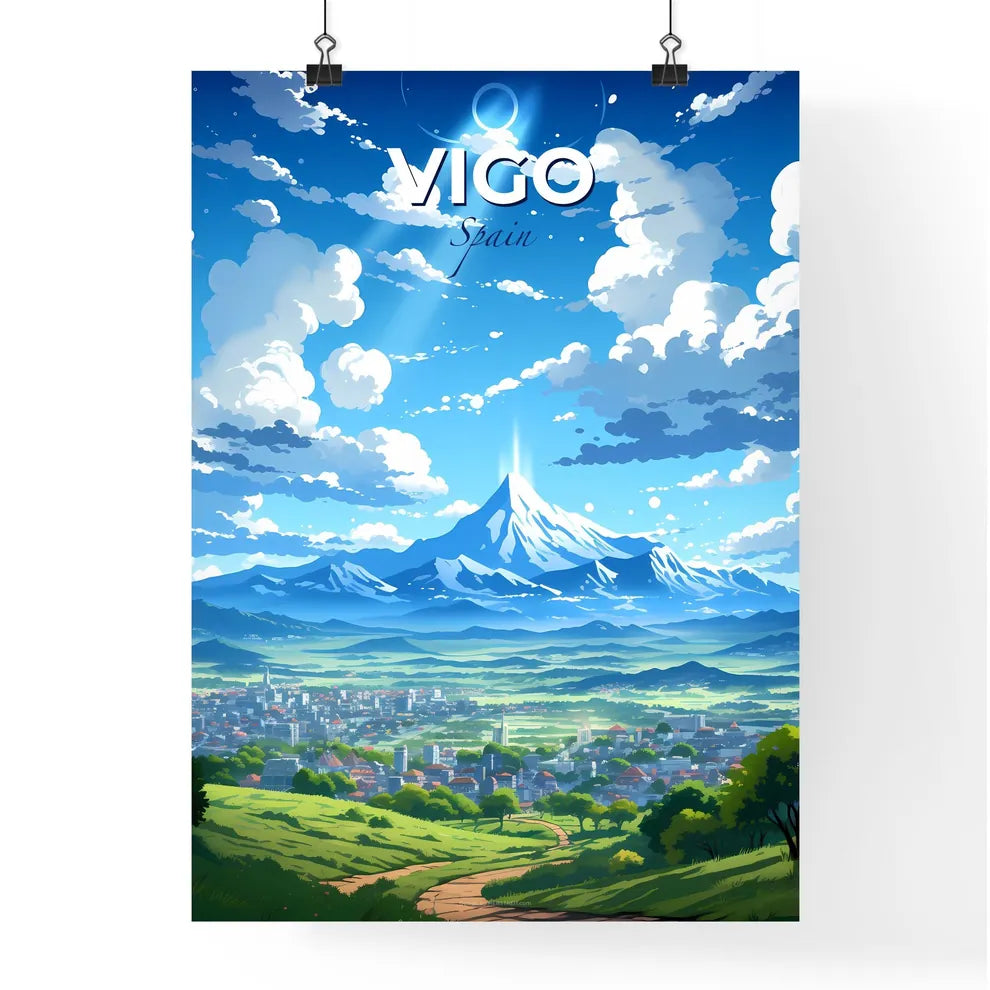 Vigo, Spain, A Poster of a landscape of a city with a mountain in the background Default Title