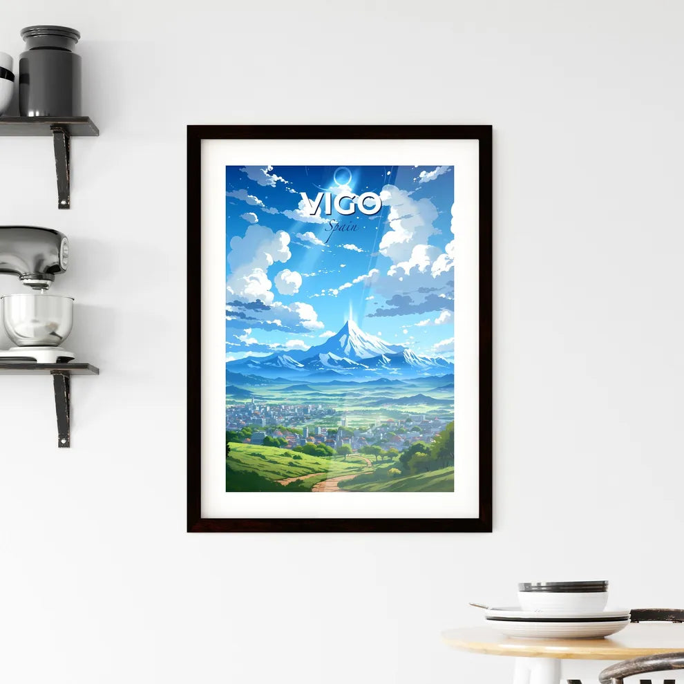 Vigo, Spain, A Poster of a landscape of a city with a mountain in the background Default Title