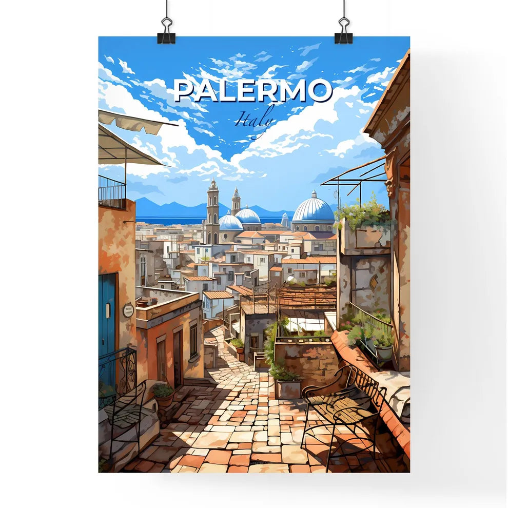 Palermo, Italy, A Poster of a street with buildings and a blue sky Default Title
