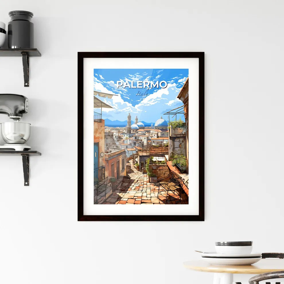 Palermo, Italy, A Poster of a street with buildings and a blue sky Default Title